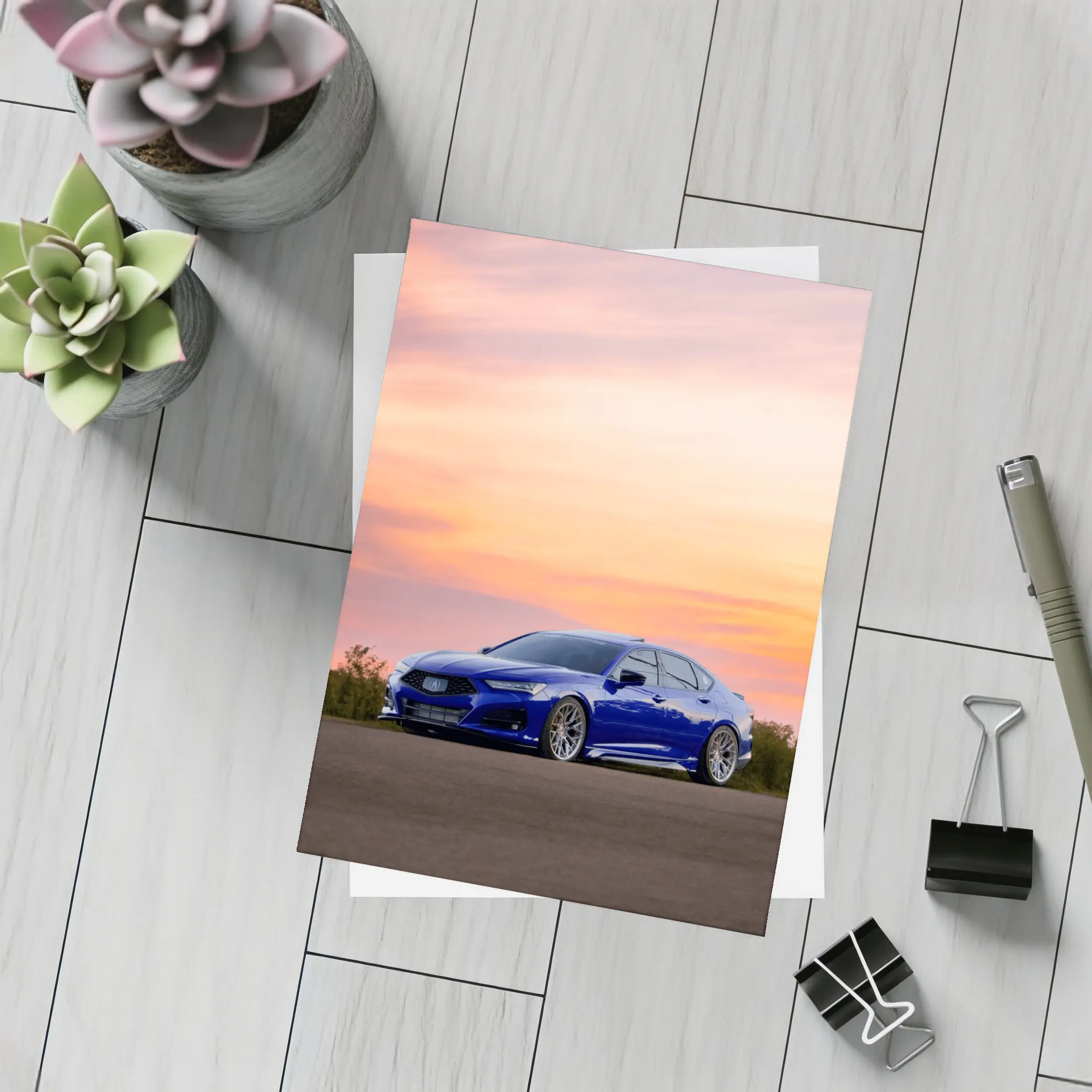 Acura TLX Blue Sedan Sunset Sky – Postcards