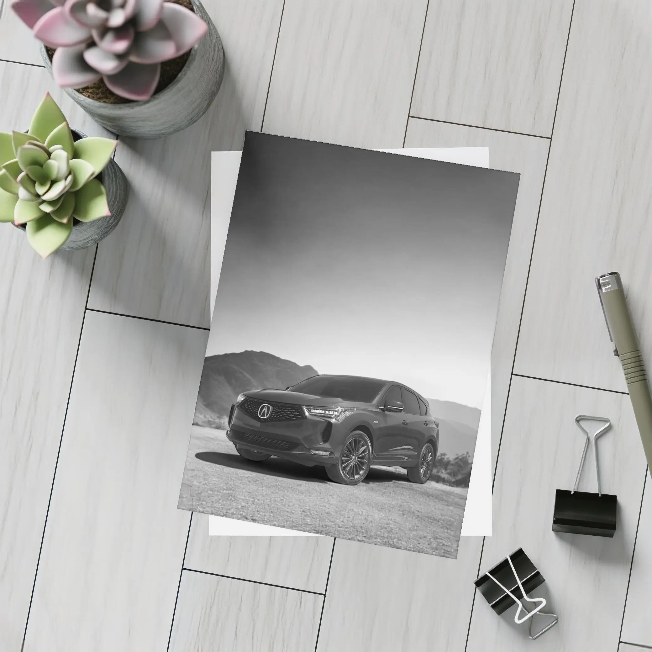Acura MDX Black White Mountain Desert Scene – Postcards