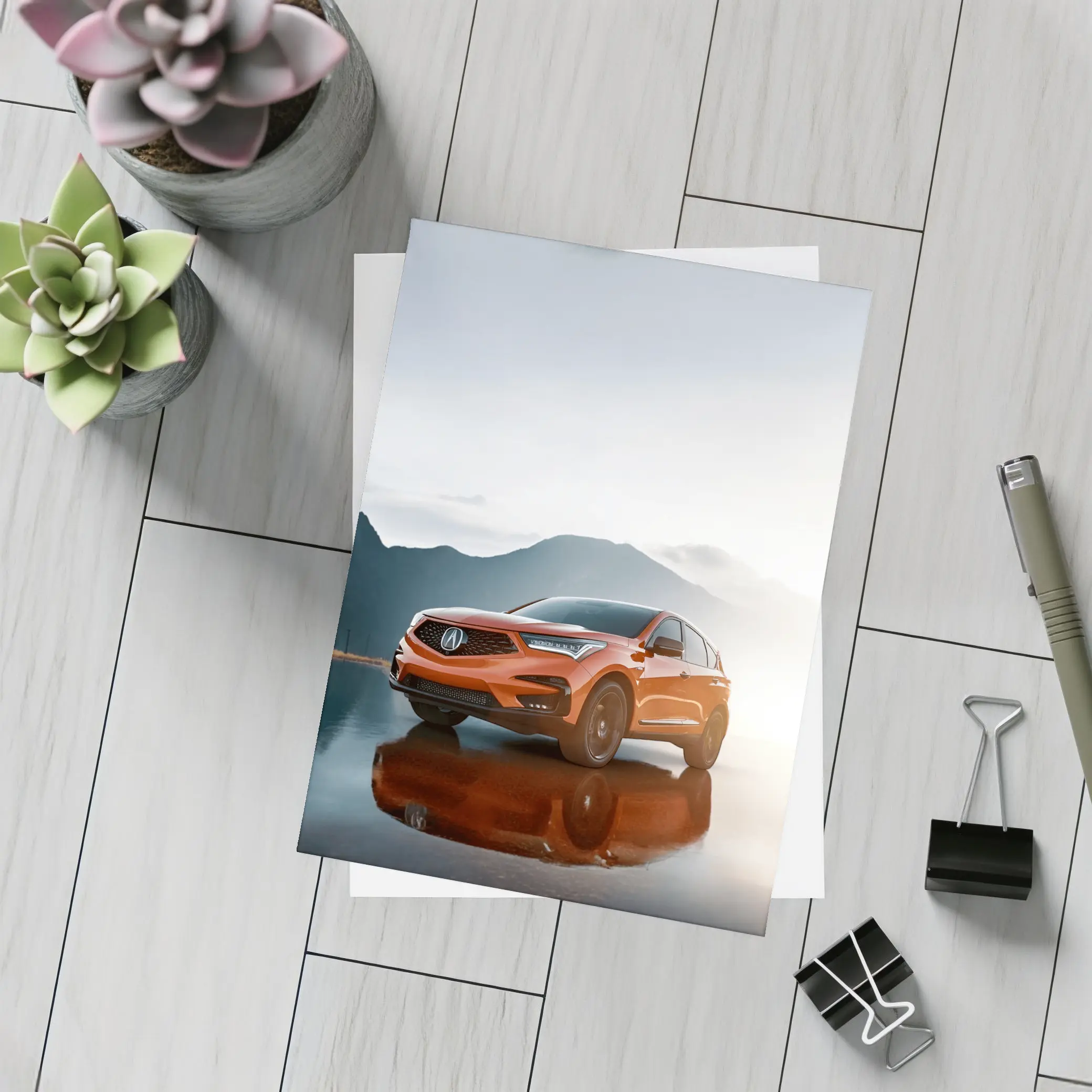 Acura RDX Orange SUV Mountain Lake Reflection – Postcards