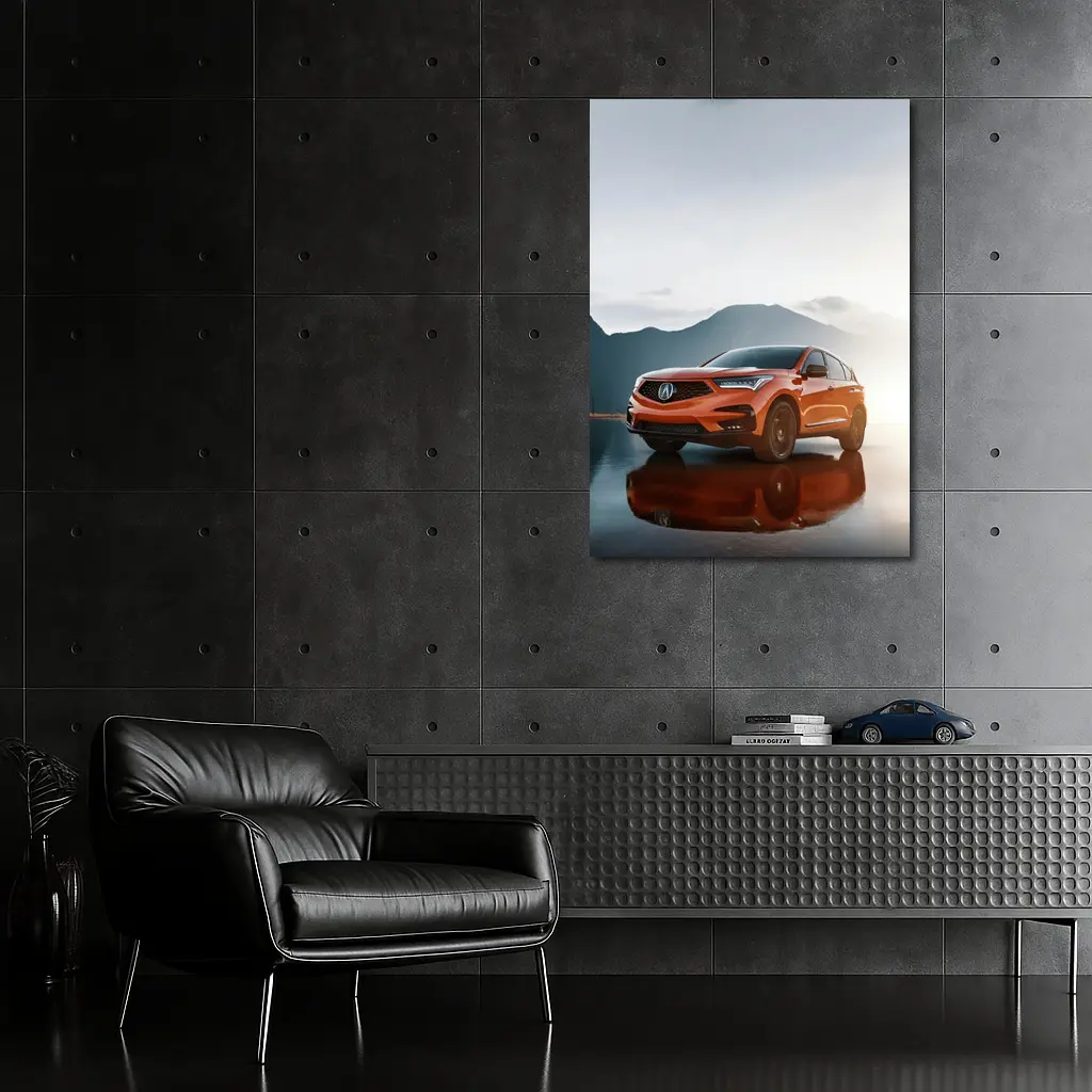 Acura RDX Orange SUV Mountain Lake Reflection – Wall Art