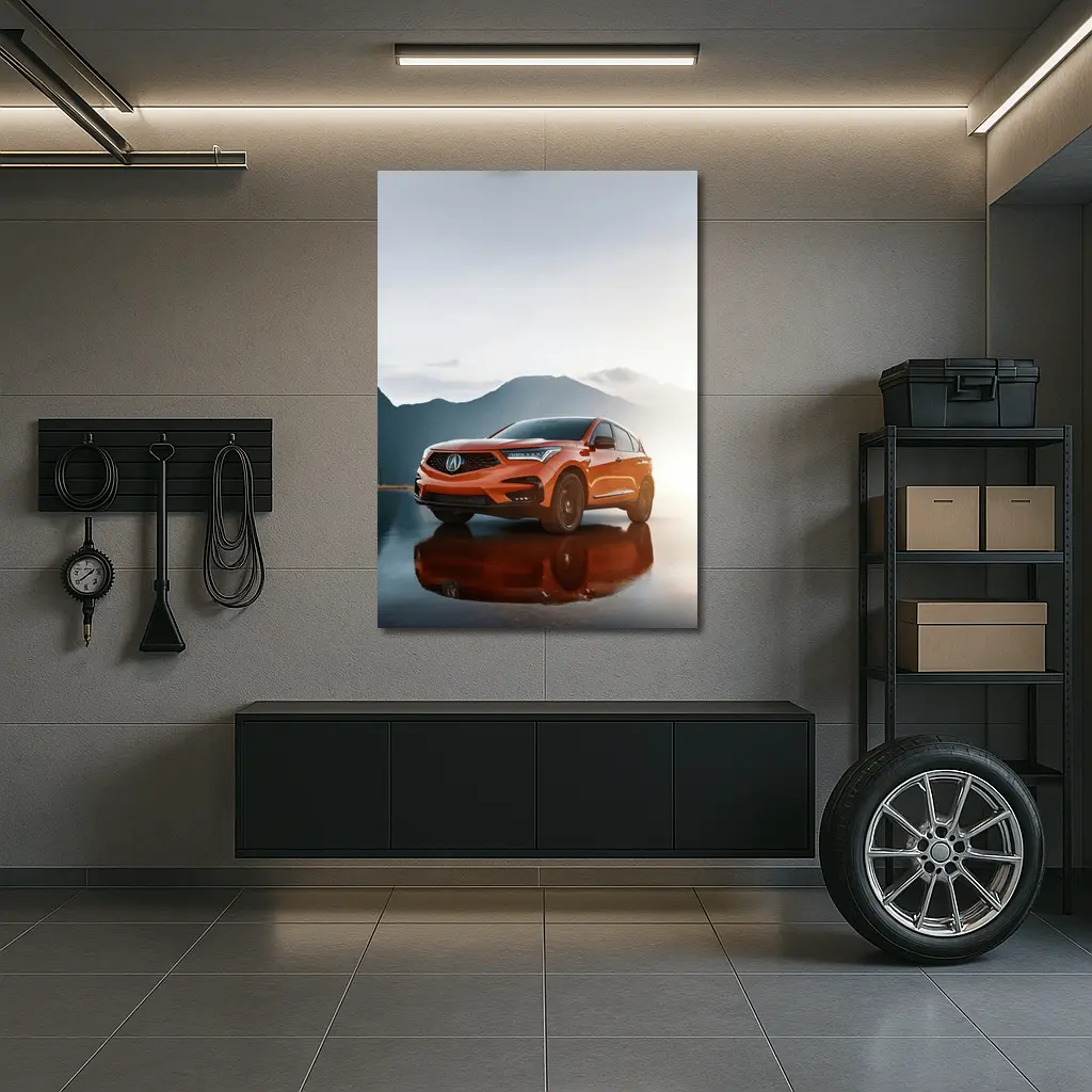 Acura RDX Orange SUV Mountain Lake Reflection – Wall Art