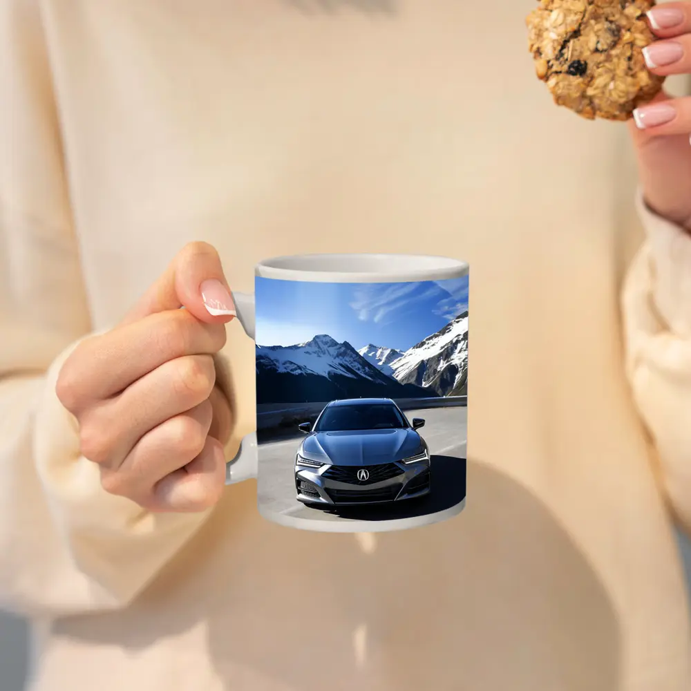 Acura TLX Front View Snowy Mountain Road – Mugs