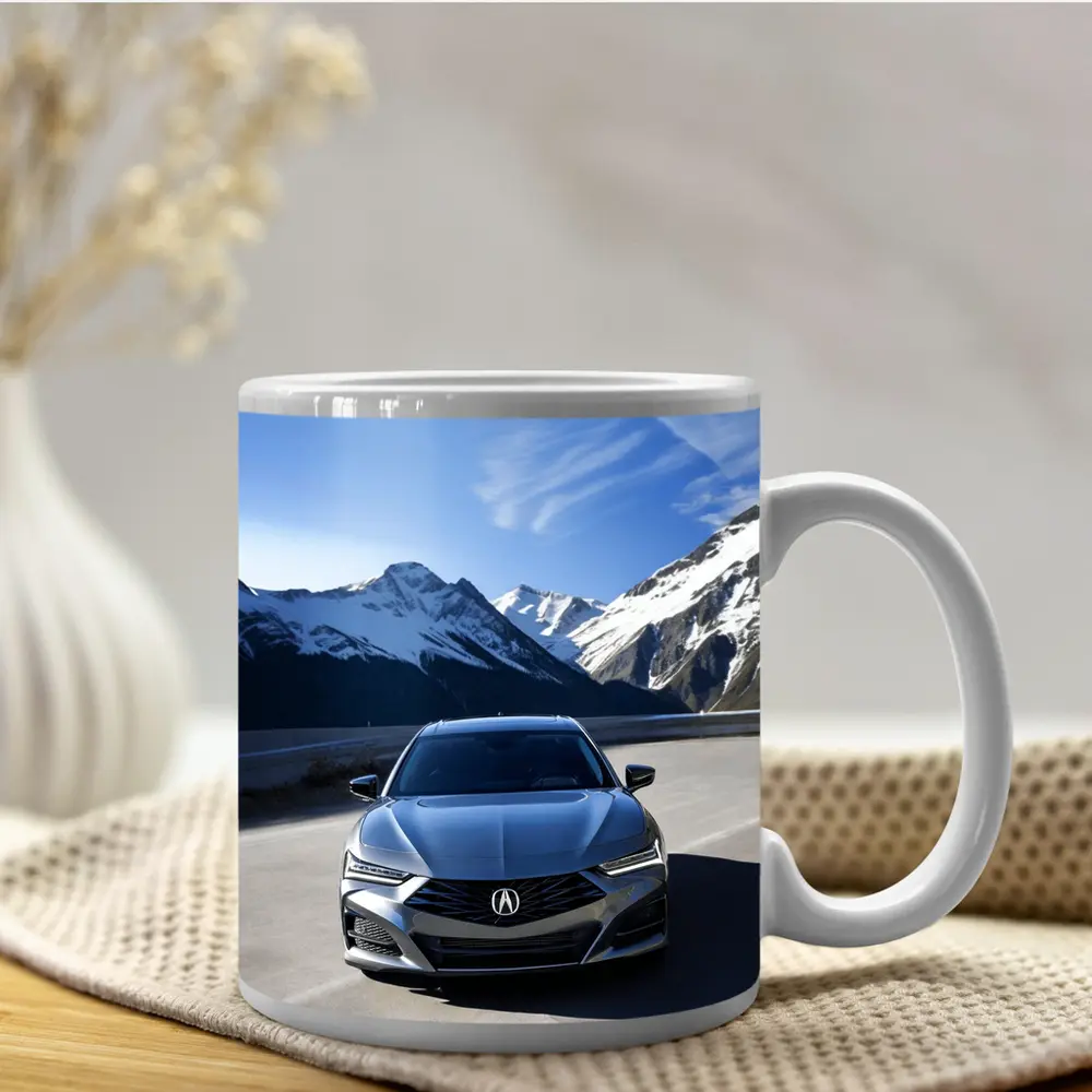 Acura TLX Front View Snowy Mountain Road – Mugs