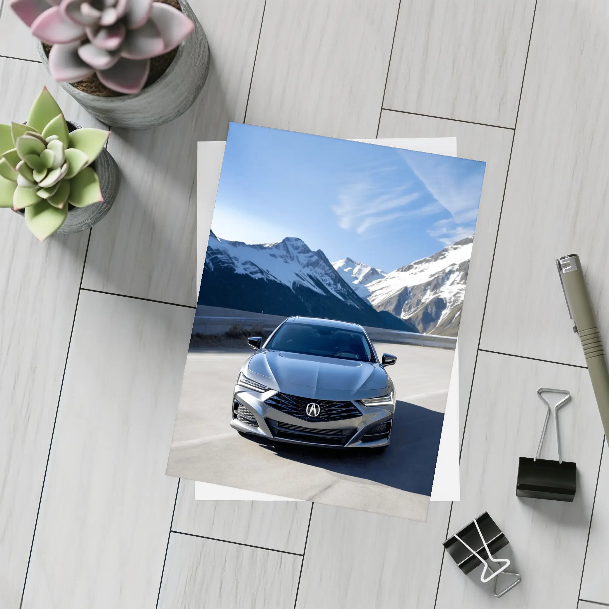 Acura TLX Front View Snowy Mountain Road – Postcards