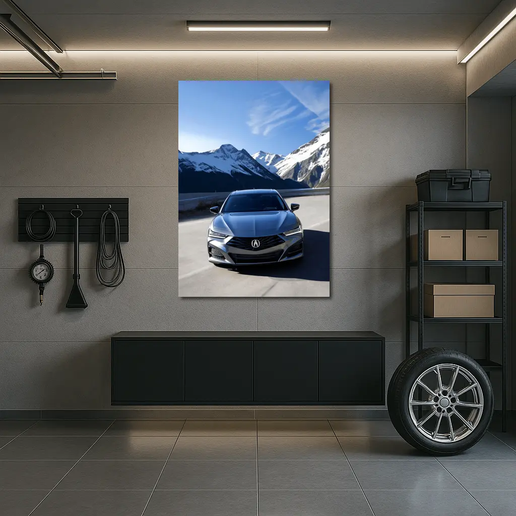 Acura TLX Front View Snowy Mountain Road – Wall Art