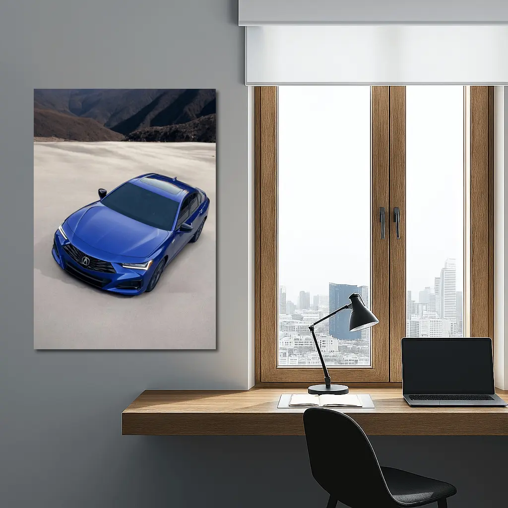 Acura TLX Blue Sedan Desert Mountain Background – Wall Art