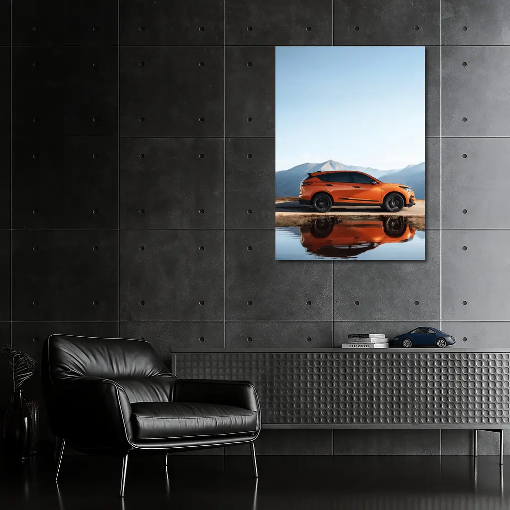 Acura MDX Orange SUV Mountain Reflection – Wall Art