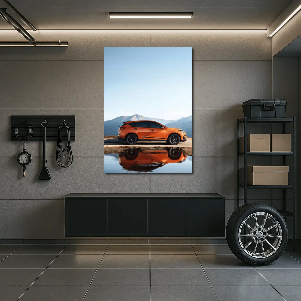Acura MDX Orange SUV Mountain Reflection – Wall Art