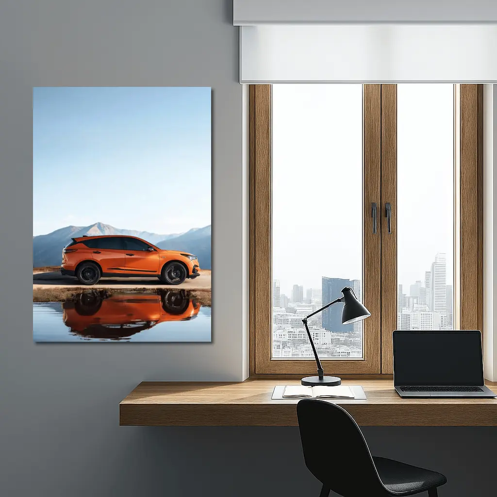 Acura MDX Orange SUV Mountain Reflection – Wall Art