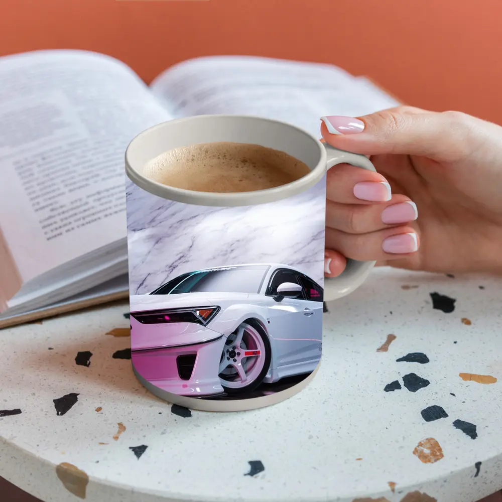 White Acura Wide Body Car Marble Background – Mugs