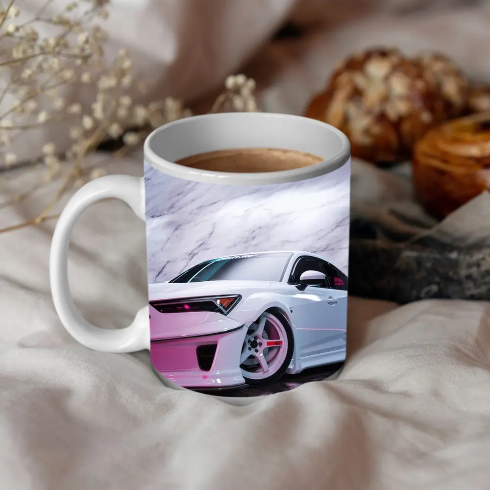White Acura Wide Body Car Marble Background – Mugs