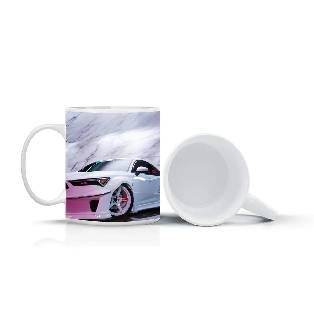 White Acura Wide Body Car Marble Background – Mugs