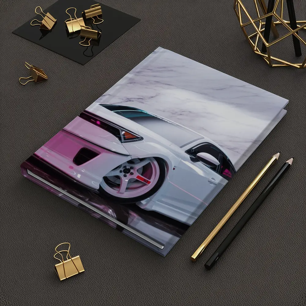 White Acura Wide Body Car Marble Background – Notebooks