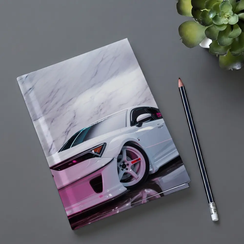 White Acura Wide Body Car Marble Background – Notebooks