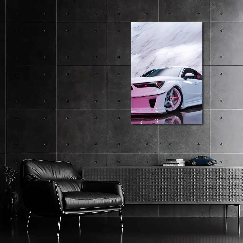 White Acura Wide Body Car Marble Background – Wall Art