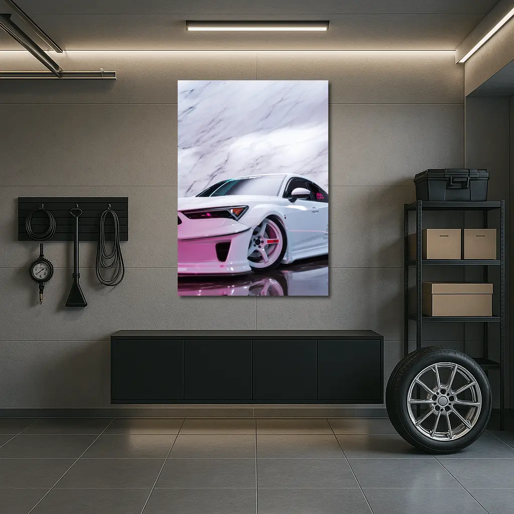 White Acura Wide Body Car Marble Background – Wall Art