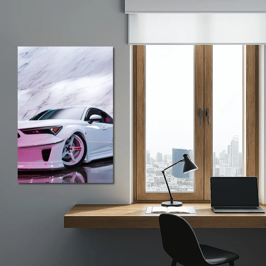 White Acura Wide Body Car Marble Background – Wall Art