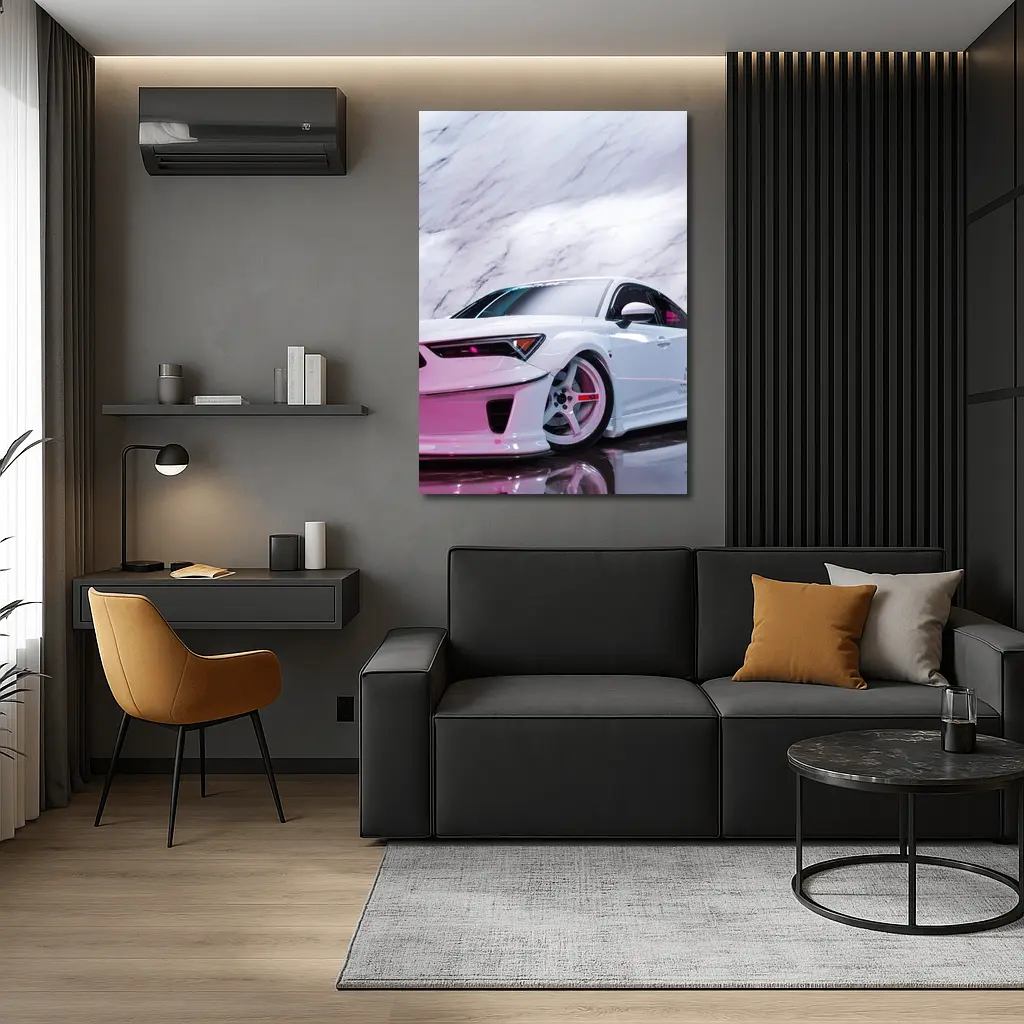 White Acura Wide Body Car Marble Background – Wall Art