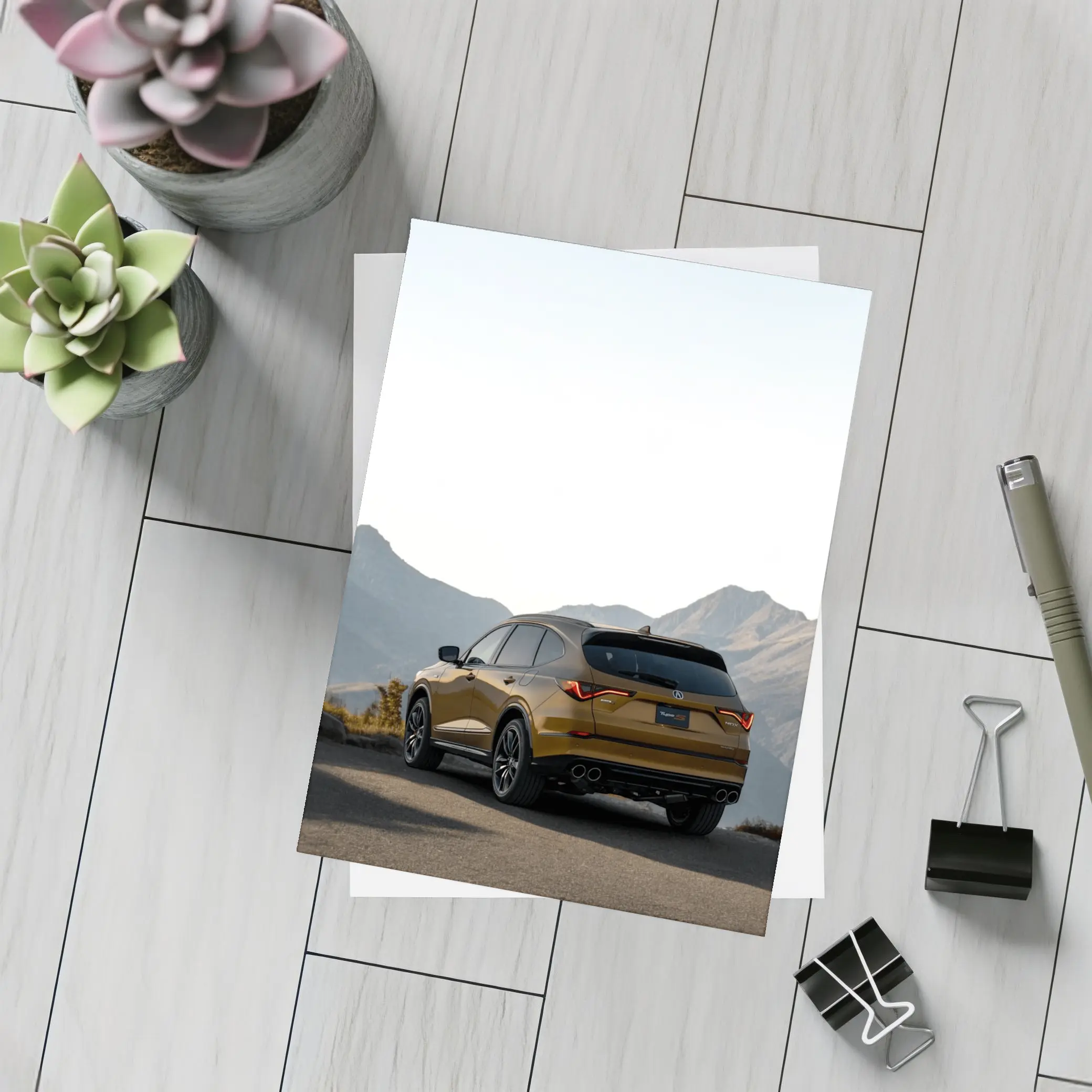 Acura MDX Gold SUV Mountain Backdrop – Postcards