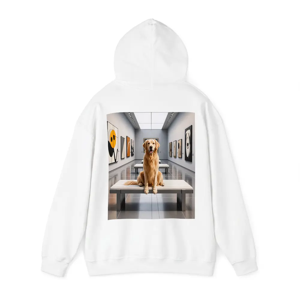 Golden Retriever Sitting Inside Modern Art Gallery – Hoodies