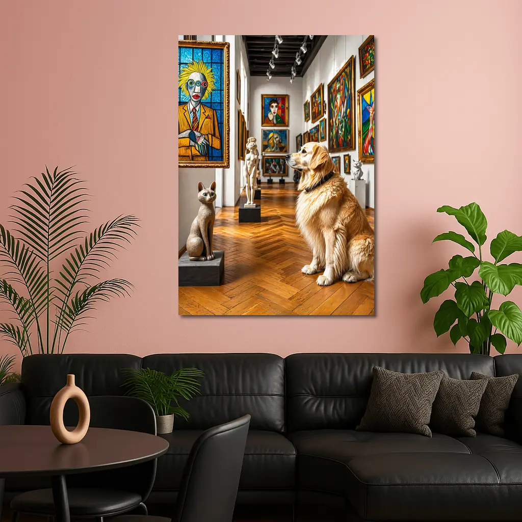 Golden Retriever Dog in Colorful Art Gallery – Wall Art