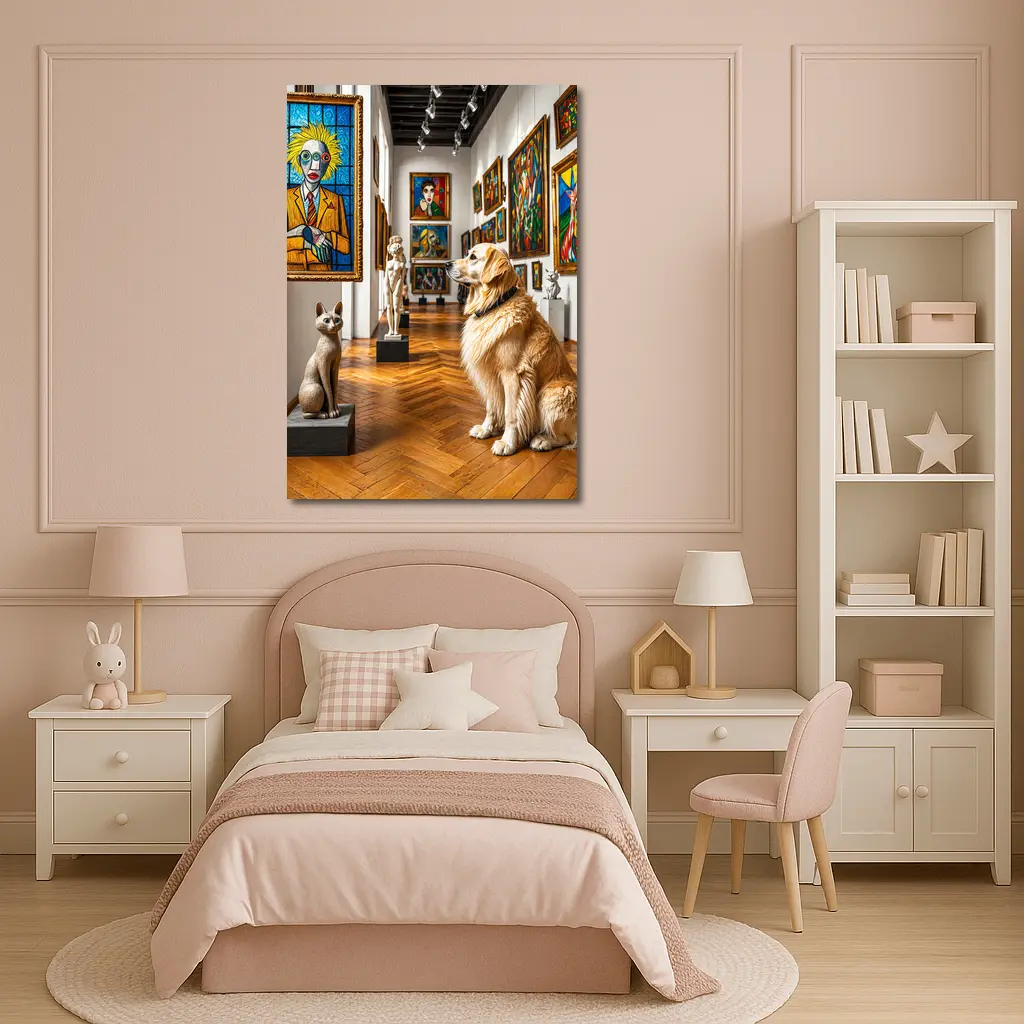 Golden Retriever Dog in Colorful Art Gallery – Wall Art