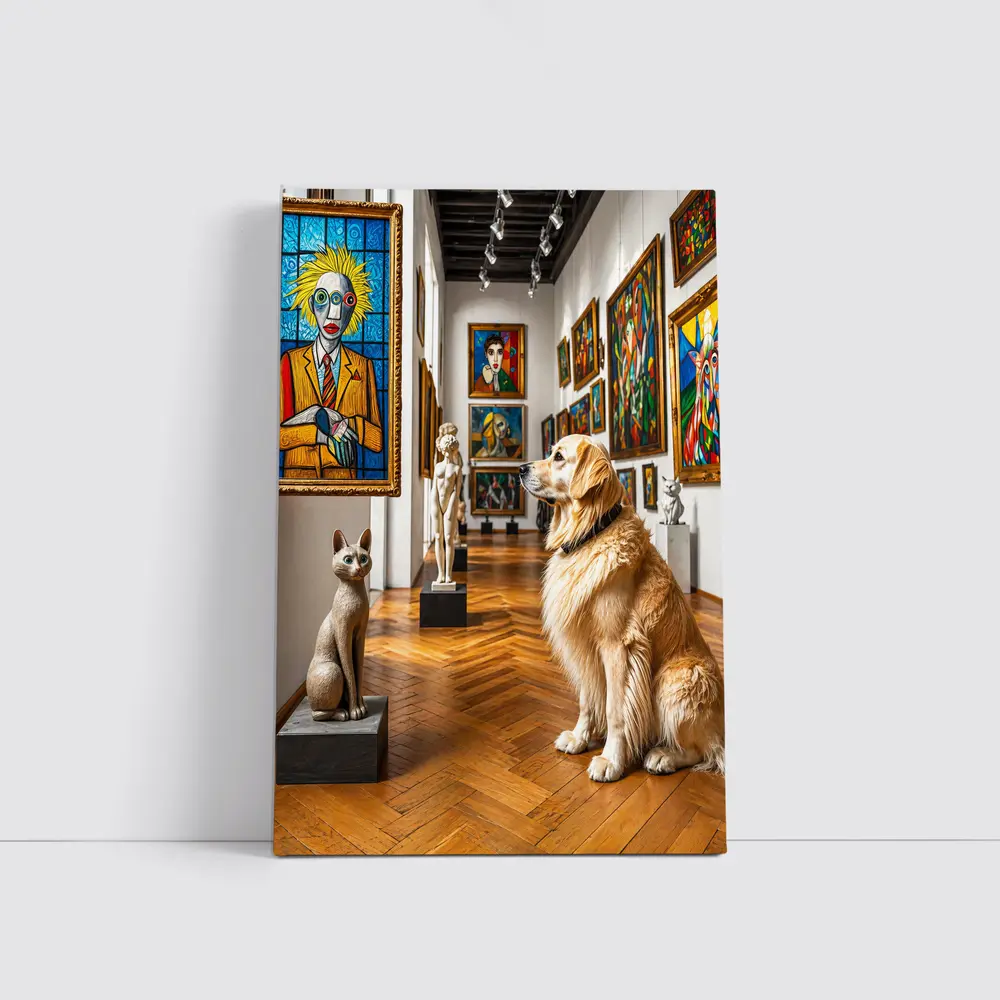 Golden Retriever Dog in Colorful Art Gallery – Wall Art