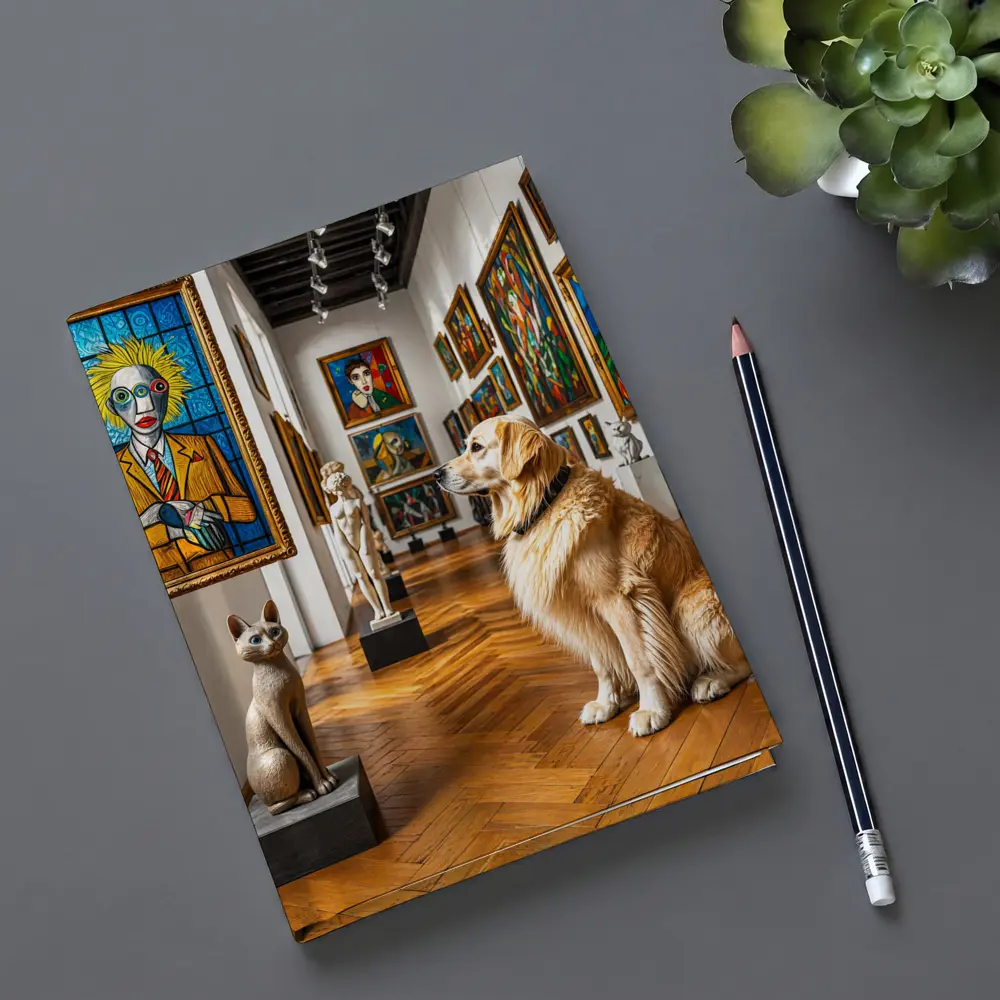 Golden Retriever Dog in Colorful Art Gallery – Notebooks