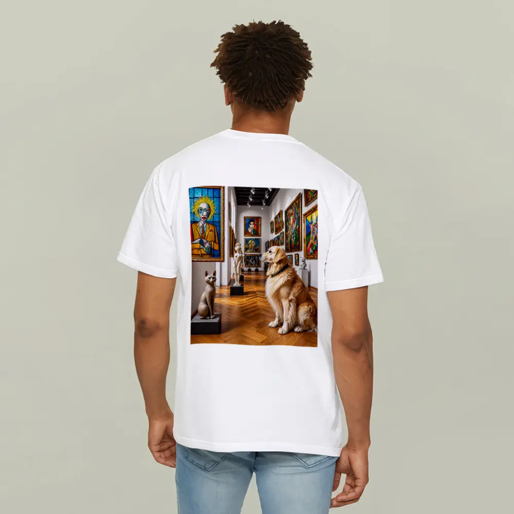 Golden Retriever Dog in Colorful Art Gallery – T-Shirts
