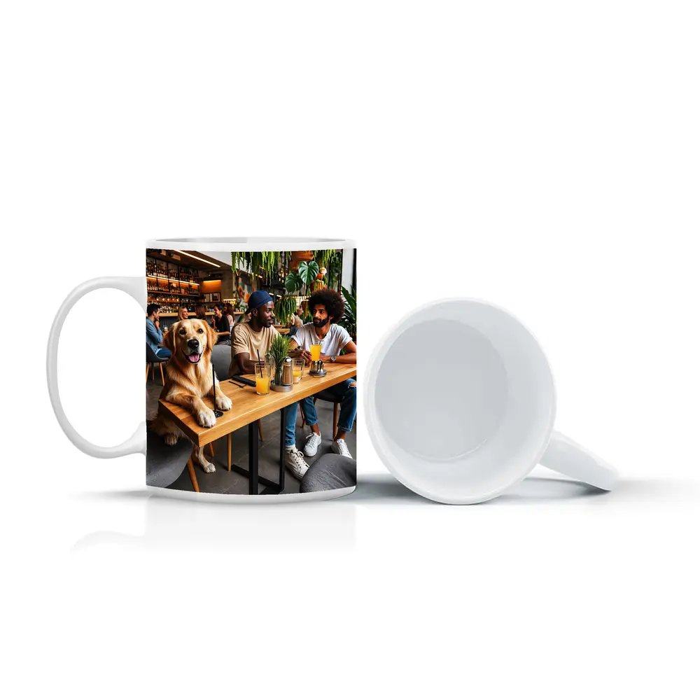 Golden Retriever Relaxing With Friends In Cafe – Mugs