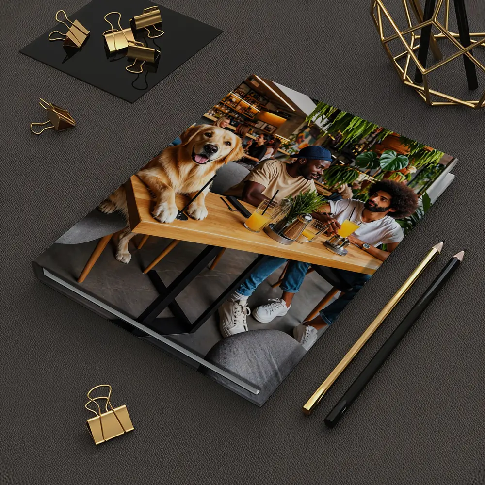 Golden Retriever Relaxing With Friends In Cafe – Notebooks