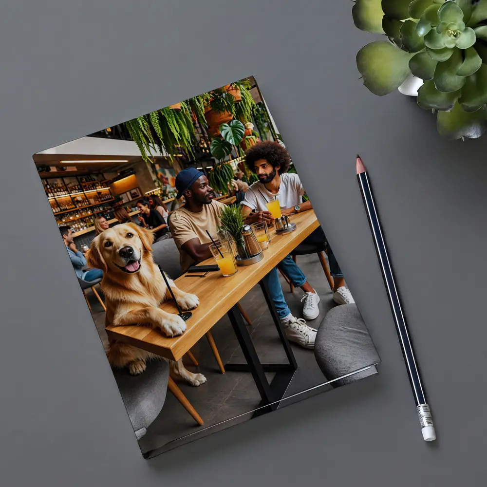 Golden Retriever Relaxing With Friends In Cafe – Notebooks