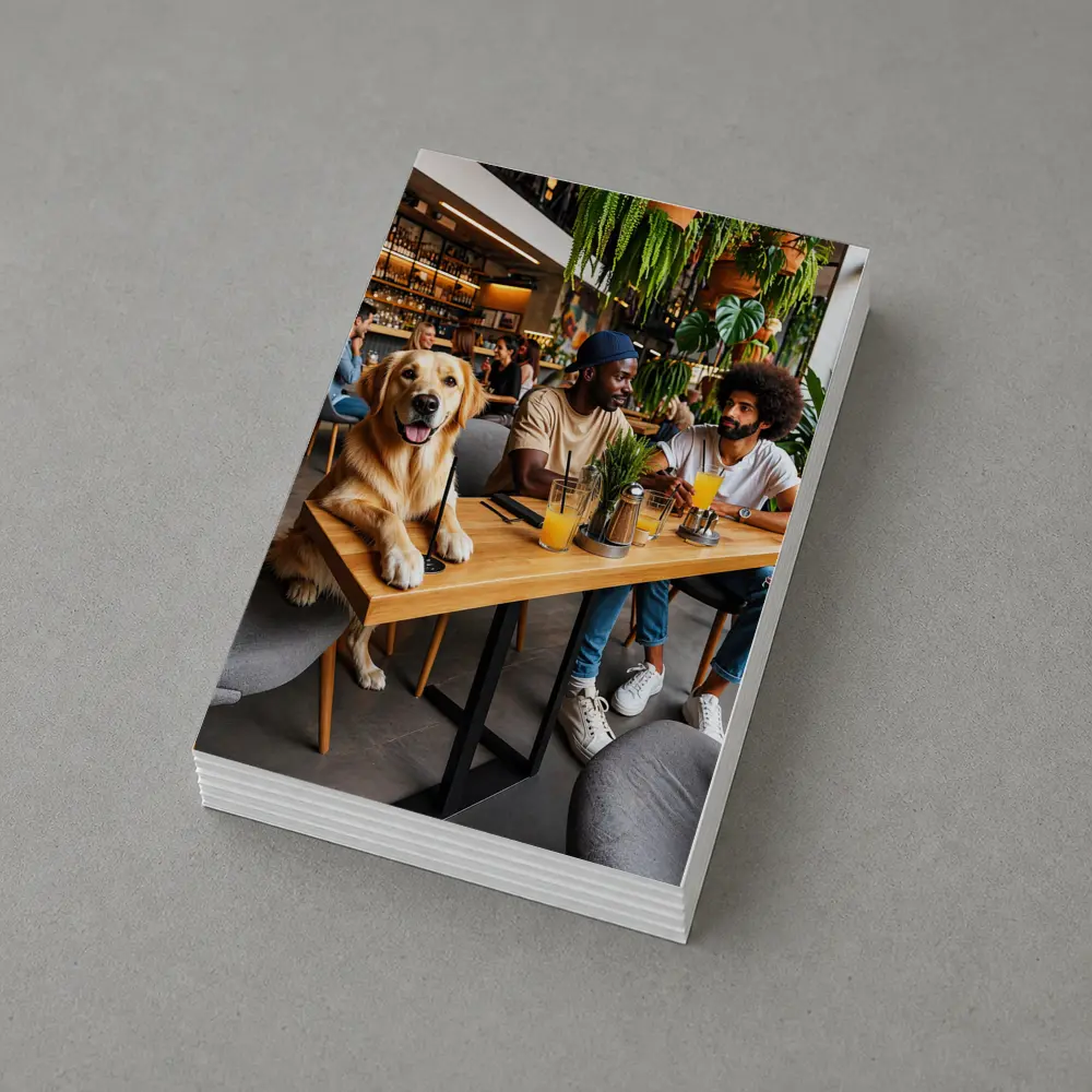 Golden Retriever Relaxing With Friends In Cafe – Postcards
