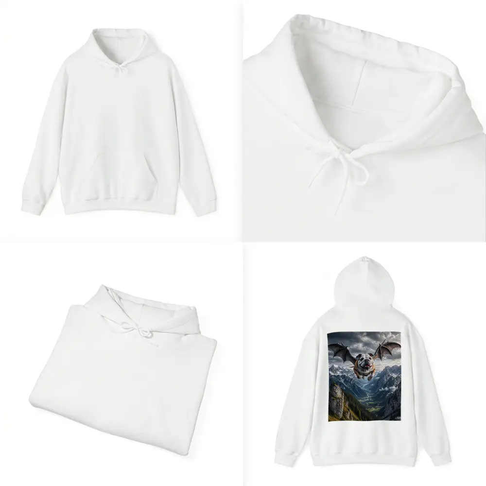 Bulldog Dragon Wings Flying Mountain Valley – Hoodies