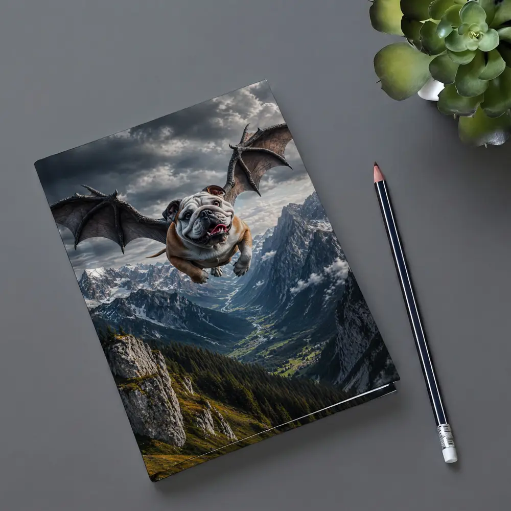 Bulldog Dragon Wings Flying Mountain Valley – Notebooks