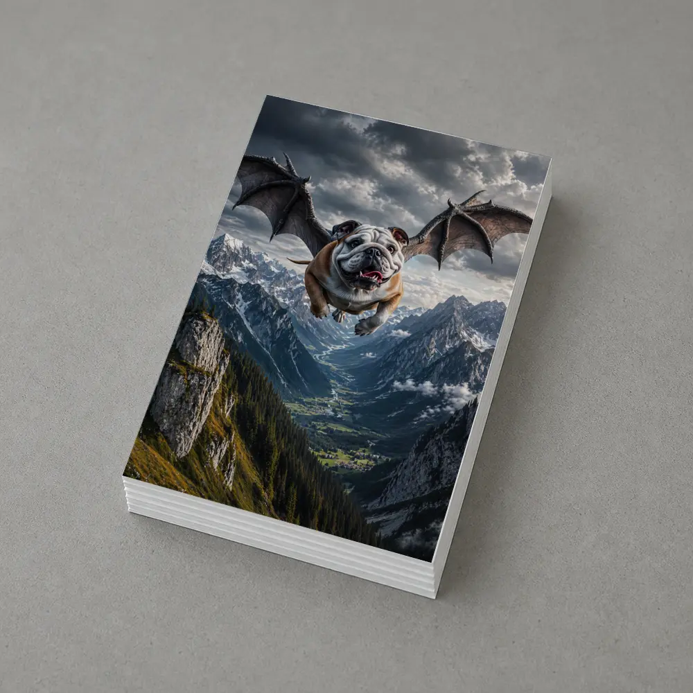 Bulldog Dragon Wings Flying Mountain Valley – Postcards