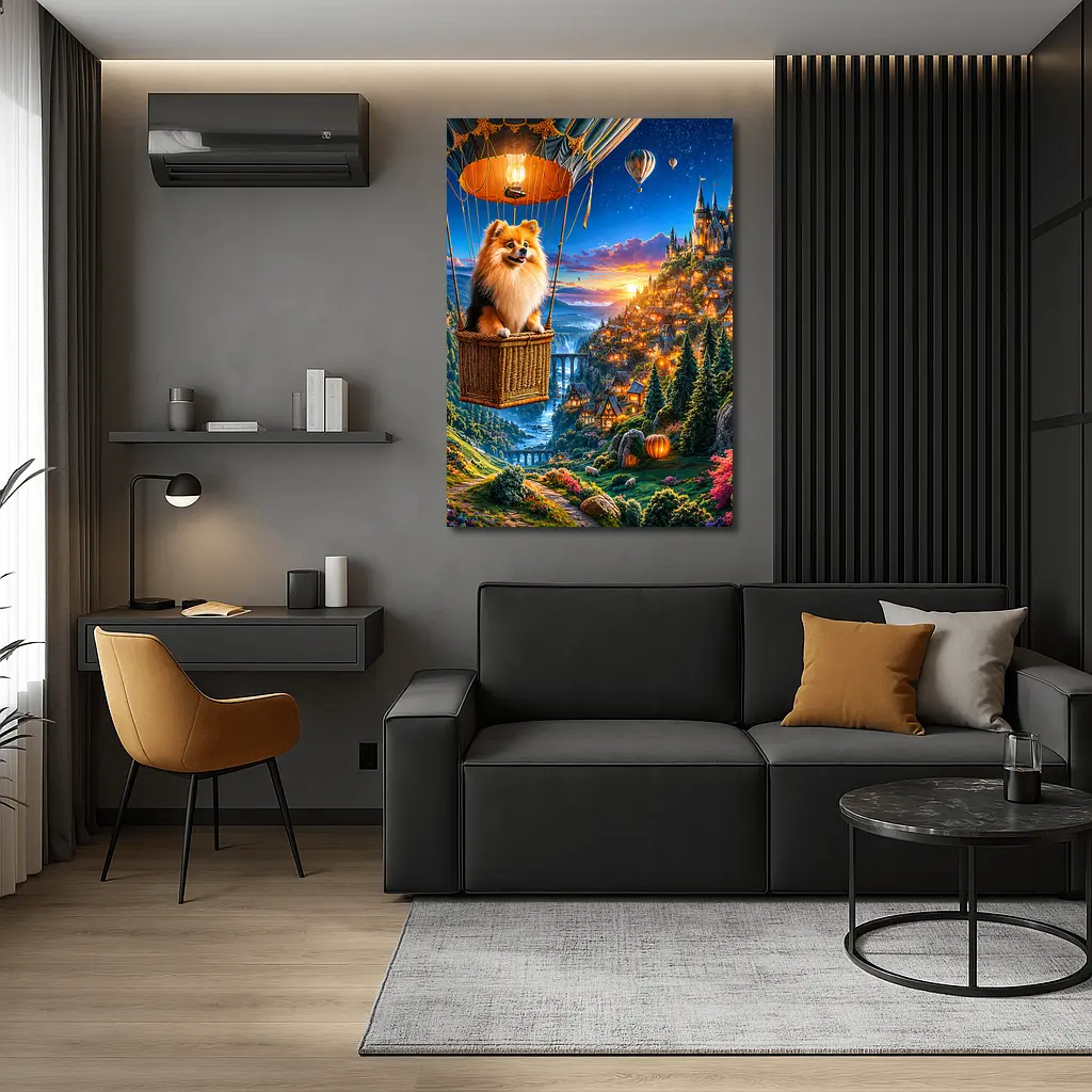 Pomeranian Dog Hot Air Balloon Fantasy Castle – Wall Art