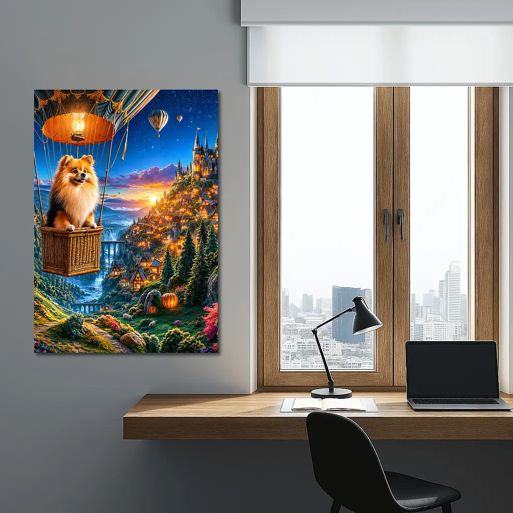 Pomeranian Dog Hot Air Balloon Fantasy Castle – Wall Art