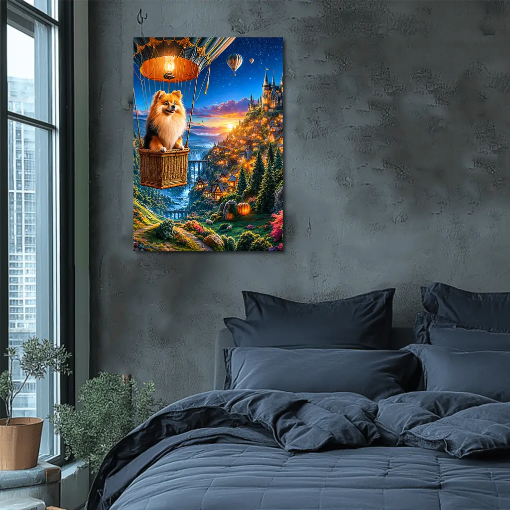 Pomeranian Dog Hot Air Balloon Fantasy Castle – Wall Art