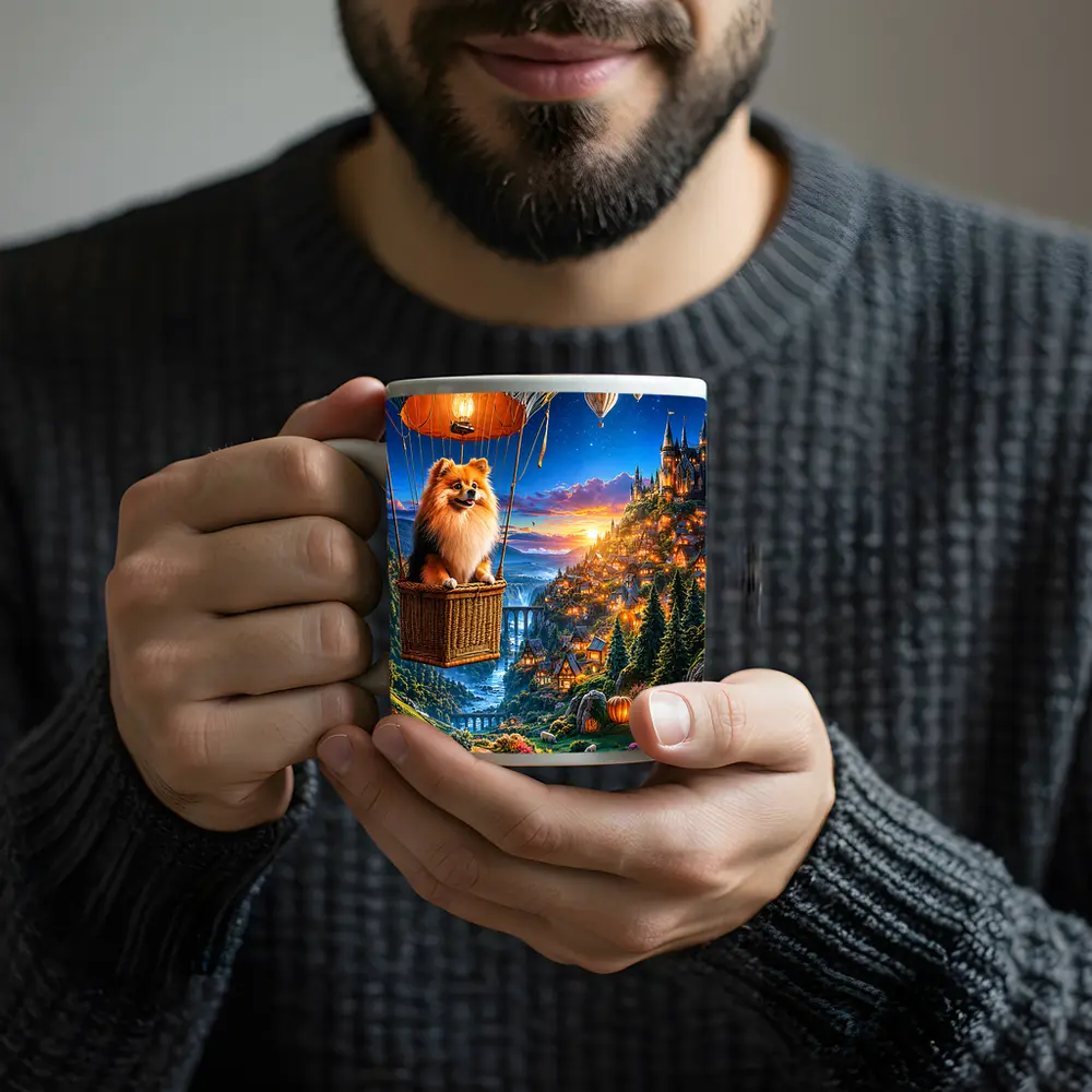 Pomeranian Dog Hot Air Balloon Fantasy Castle – Mugs