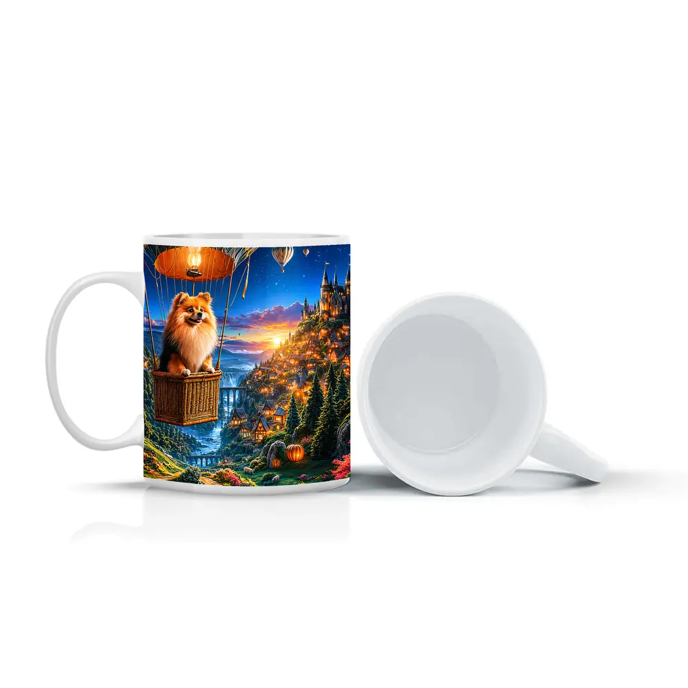 Pomeranian Dog Hot Air Balloon Fantasy Castle – Mugs