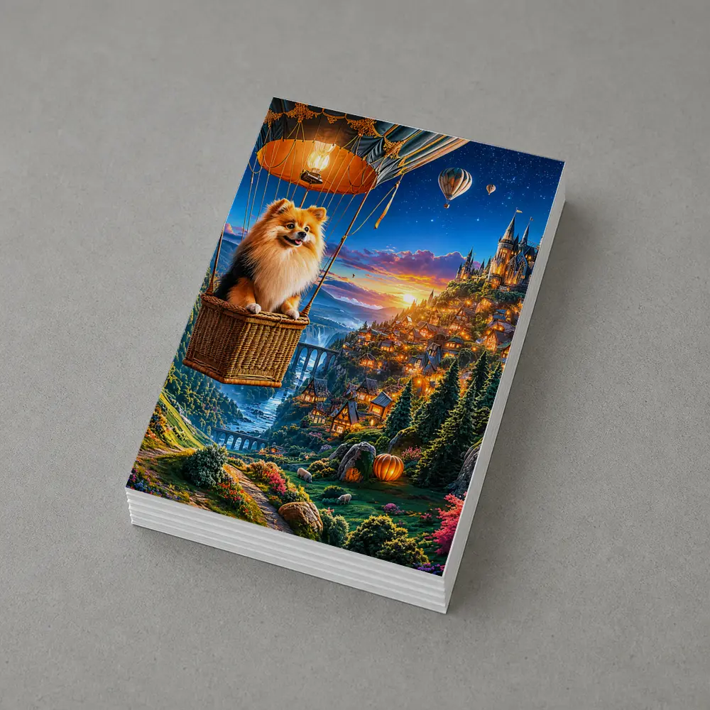 Pomeranian Dog Hot Air Balloon Fantasy Castle – Postcards