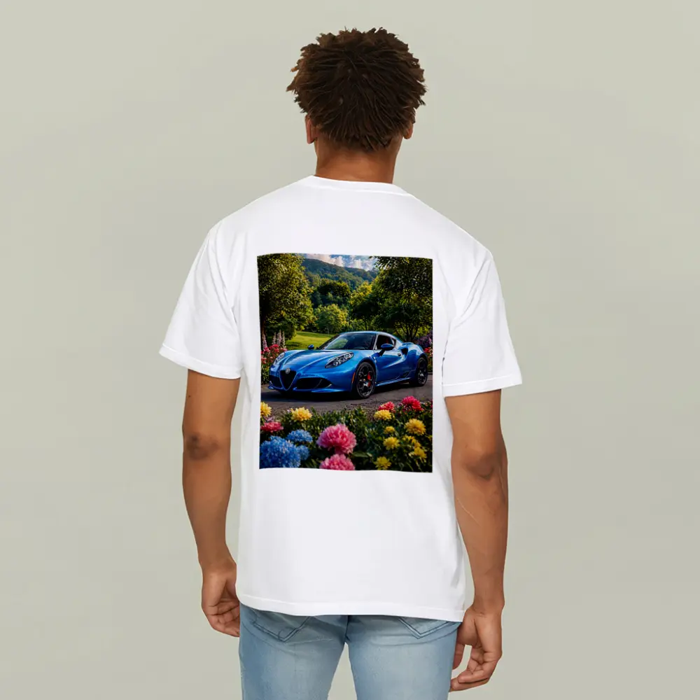 Alfa Romeo 4C Blue Garden Floral Setting – T-Shirts