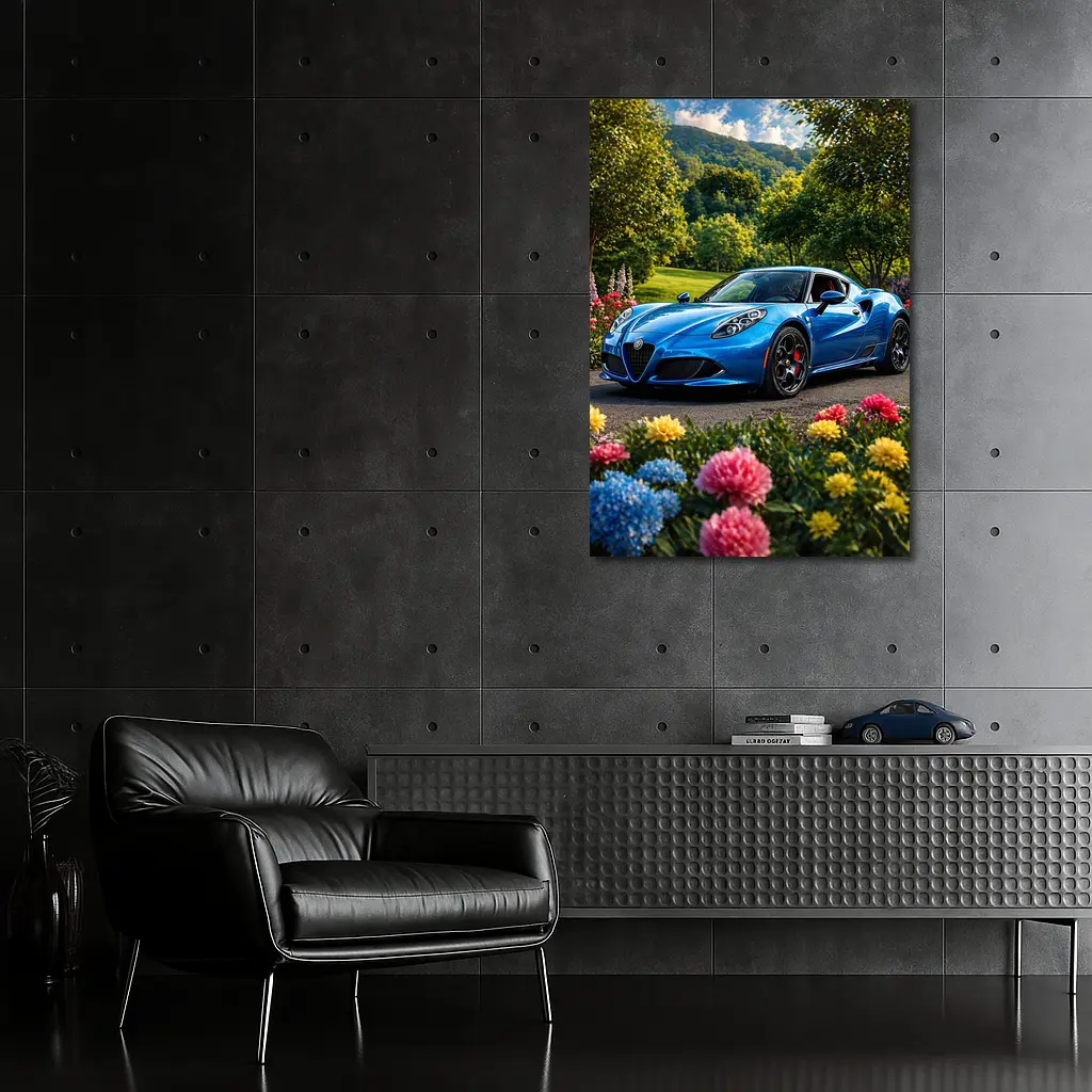 Alfa Romeo 4C Blue Garden Floral Setting – Wall Art