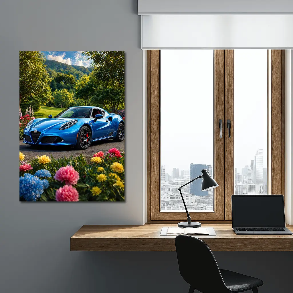 Alfa Romeo 4C Blue Garden Floral Setting – Wall Art