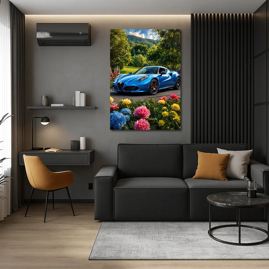 Alfa Romeo 4C Blue Garden Floral Setting – Wall Art