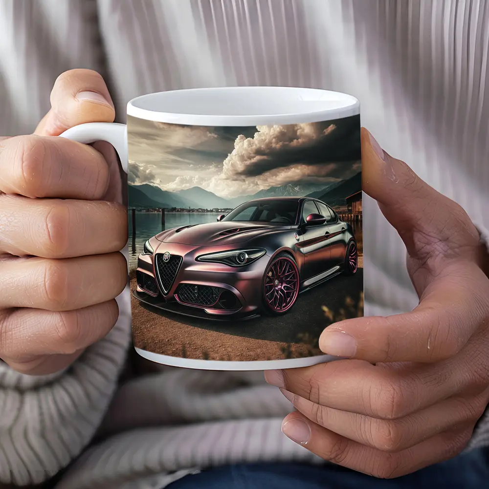 Alfa Romeo Giulia Dark Lake Mountain Scene – Mugs
