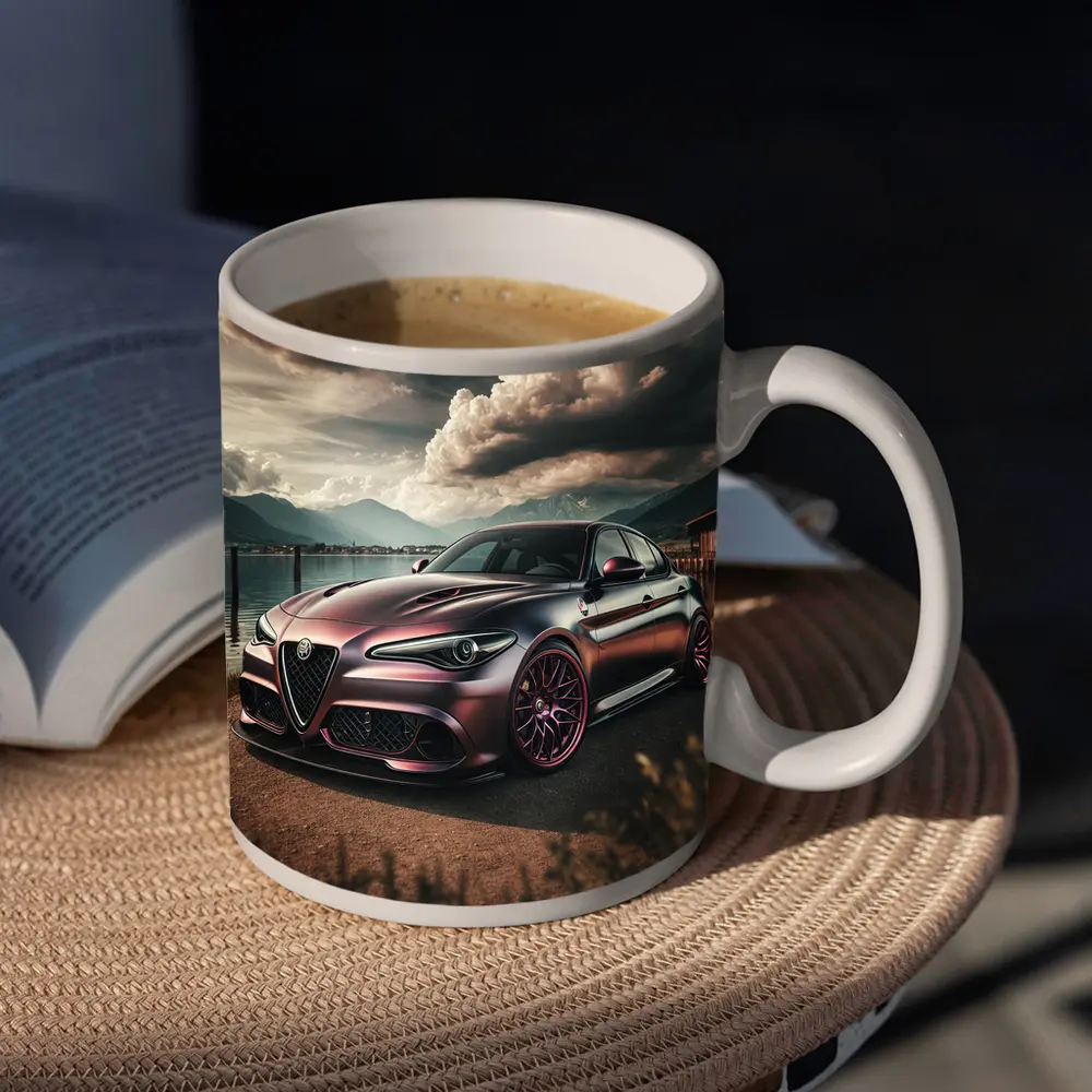 Alfa Romeo Giulia Dark Lake Mountain Scene – Mugs