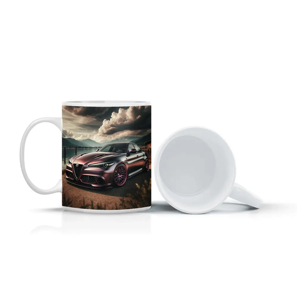 Alfa Romeo Giulia Dark Lake Mountain Scene – Mugs