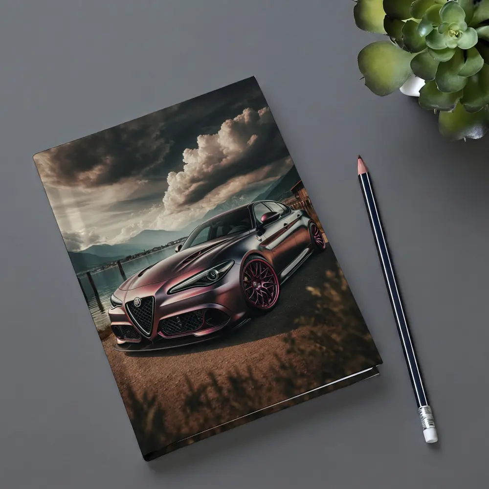 Alfa Romeo Giulia Dark Lake Mountain Scene – Notebooks